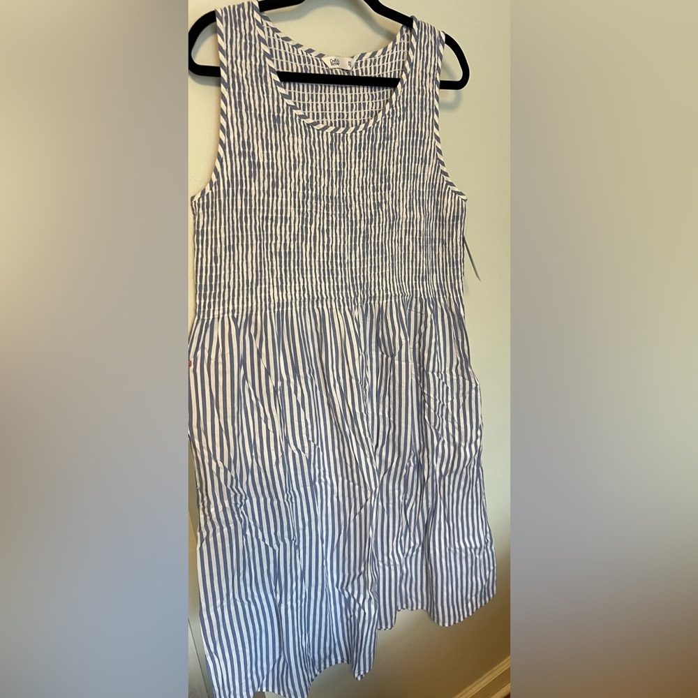 Blue and white striped dress